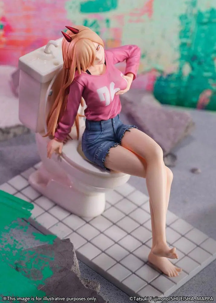 Power-Figur aus Chainsaw Man, sitzend auf einer Toilette, 1/7 Scale PVC-Statue, dynamische Pose, 18 cm hoch.